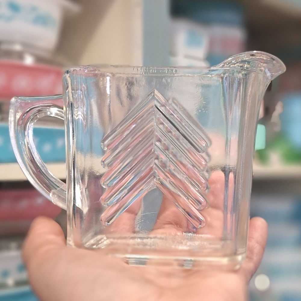 1930's Chevron Depression Glass Creamer Jug, Hazel Atlas , Art Deco,